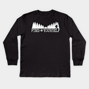 Find Yourself Bigfoot Sasquatch Motivational Monster Quote Kids Long Sleeve T-Shirt